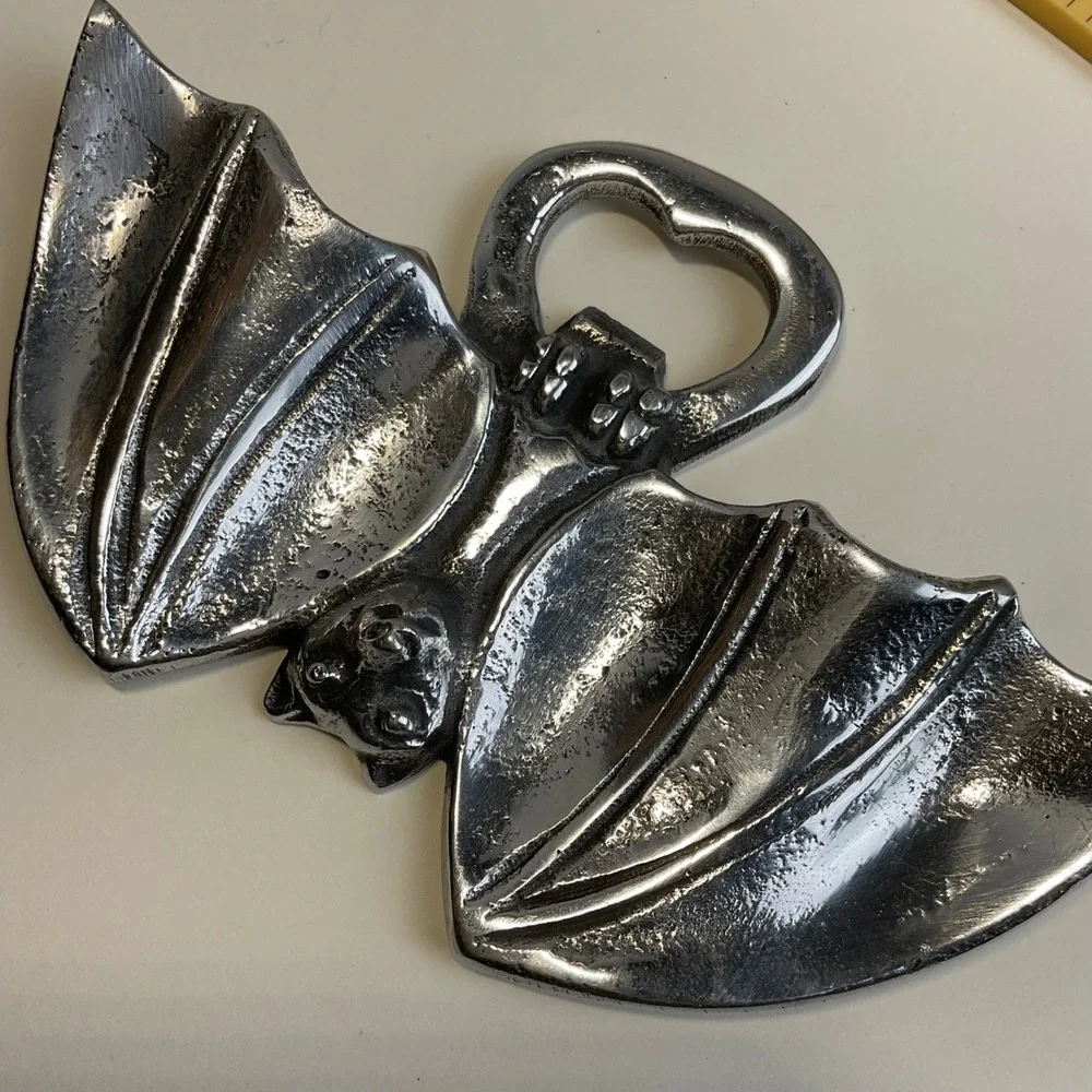 Vintage Silver Bat Bottle Opener Gothic Spooky Halloween Barware Metal Tool